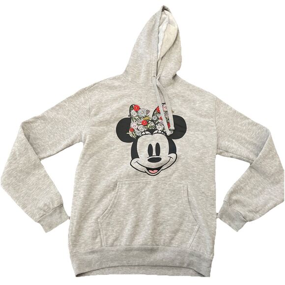 Disney Minnie Mouse Floral Embroidered Hooded Sweatshirt Hoodie Size Medium - Picture 1 of 7